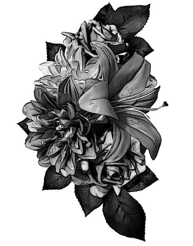 Black and grey floral bouquet.