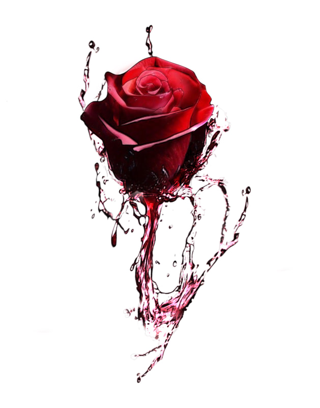 Red rose with red wine splash.