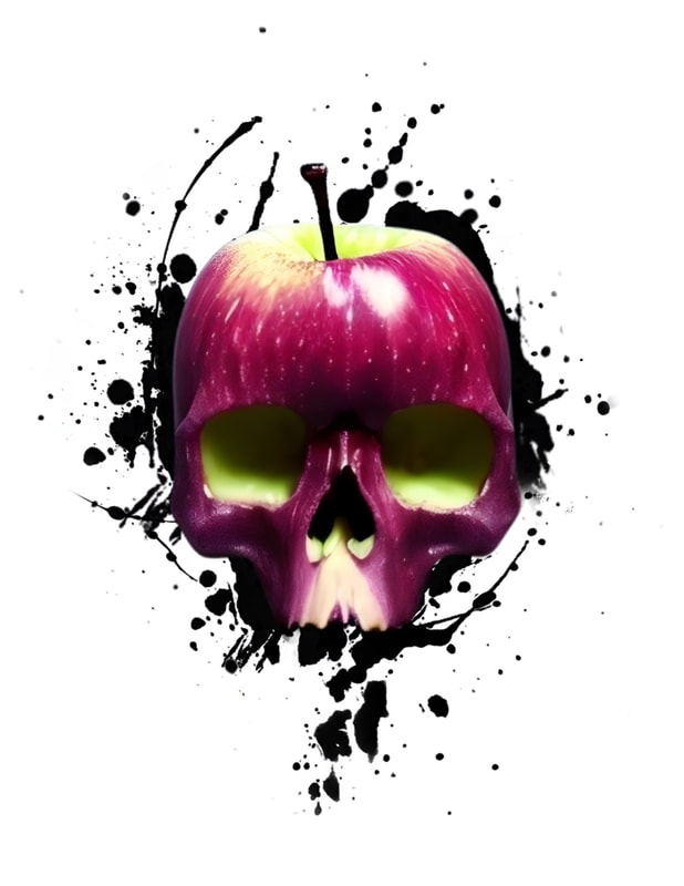 Realistic poison apple skull with black paint.